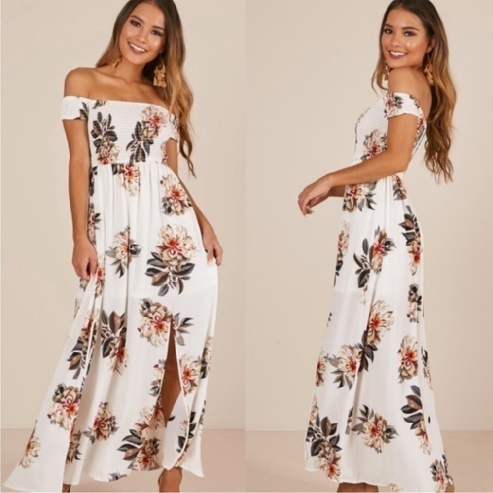 Showpo Daytime Dancer Maxi Dress Cream Floral Sz 10 NWT